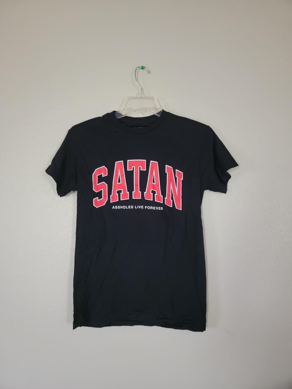 Black Short Sleeve Assholes Live Forever  Graphic Tee with Red Lettering